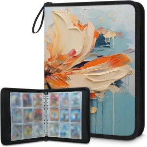 Plant Flora 3 Ring Trading Zipper Binder Strap, Trading Card Binder 4 Pocket, 400 Pockets Card Holder with 50 Removable Sleeves for Game Cards