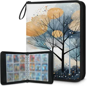 Plant Tree 3 Ring Trading Zipper Binder Strap, Trading Card Binder 4 Pocket, 400 Pockets Card Holder with 50 Removable Sleeves for Game Cards