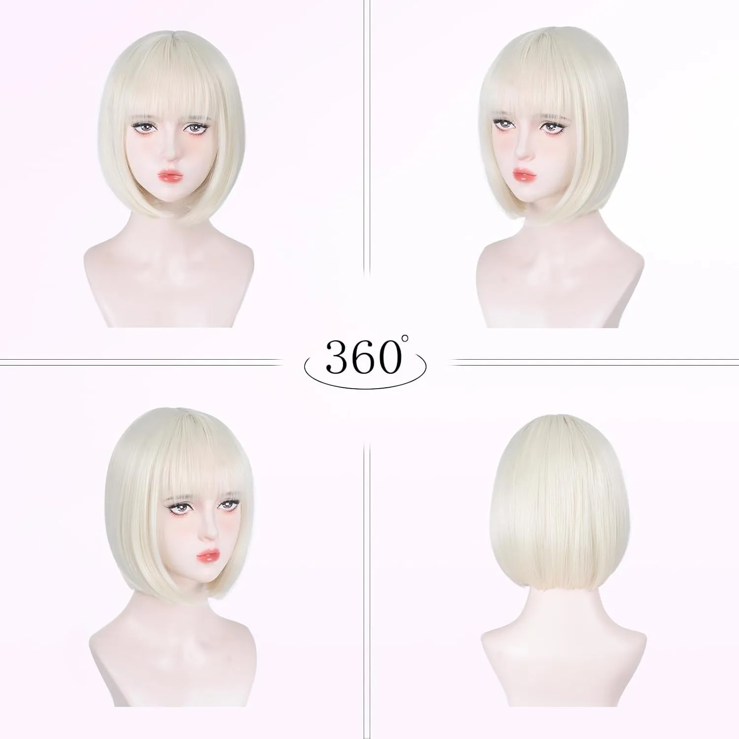 Platinum Blonde Bob Wigs for White Women - 12'' Short Bob Wigs With Bangs Natural Fashion Synthetic Wig Colorful Synthetic Hair for Daily Cosplay Halloween