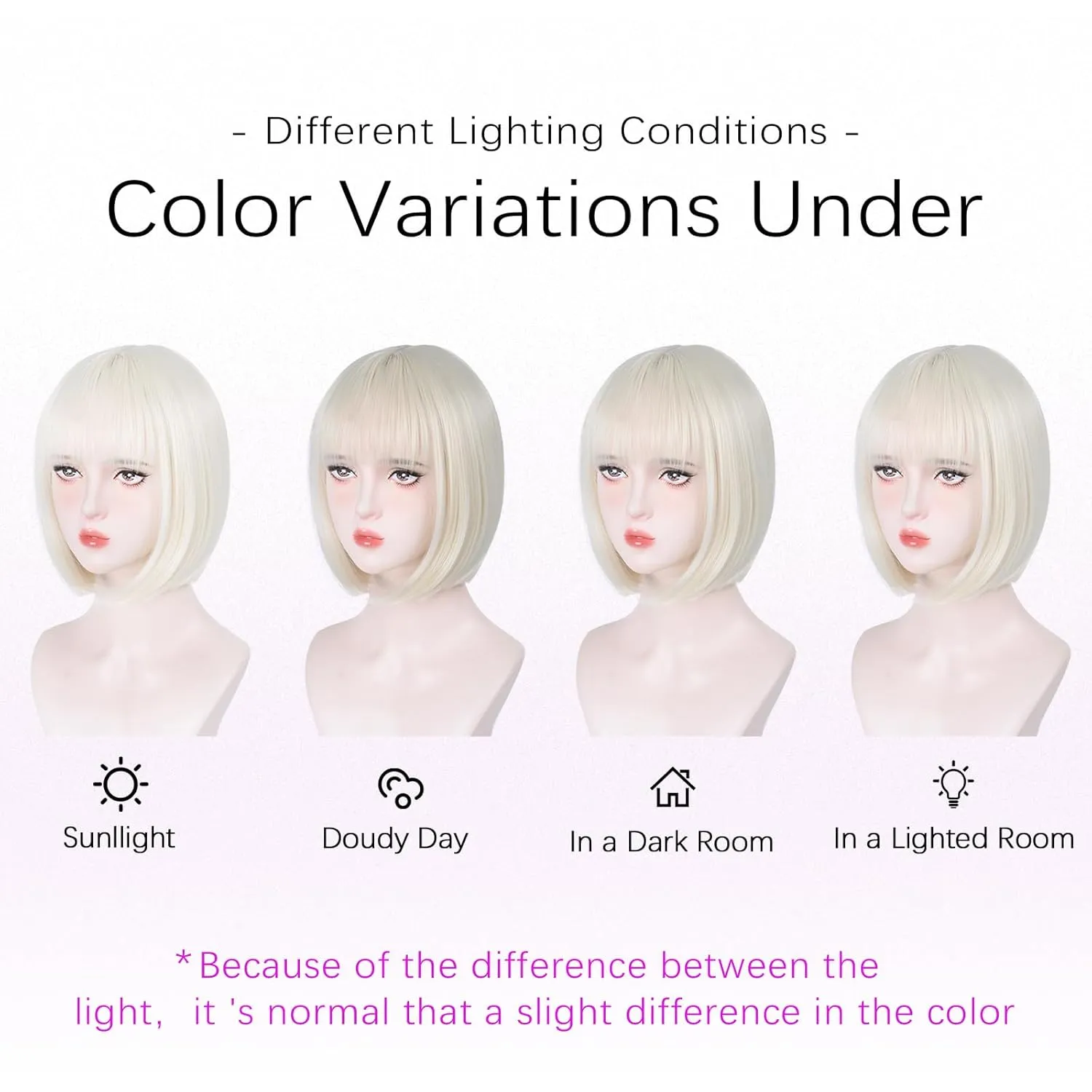 Platinum Blonde Bob Wigs for White Women - 12'' Short Bob Wigs With Bangs Natural Fashion Synthetic Wig Colorful Synthetic Hair for Daily Cosplay Halloween