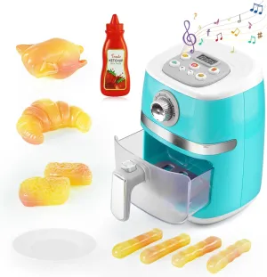 Play Kitchen Pretend Toy Appliances Set with Toy Air Fryer for Kids with Sound and Lighting,Kids Kitchen Accessories with Color-Changing for Boys and Girls Ages 3-5 4-8,Blue