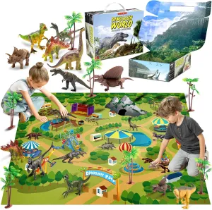 PLAYVIBE Dinosaur Toys for Kids 3-5, 5-7, 8  - Realistic 12 Piece Dinosaurs Jurassic Park Toys for 3 Year Old Boys & Girls with Metal Storage Box