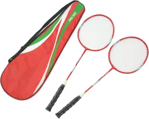 plplaaoo Badminton Racquet Double Rackets Primary Badminton Racket Ferroalloy Integrated Nylon Handle Red 2Pcs Set for Beginners and Casual Players