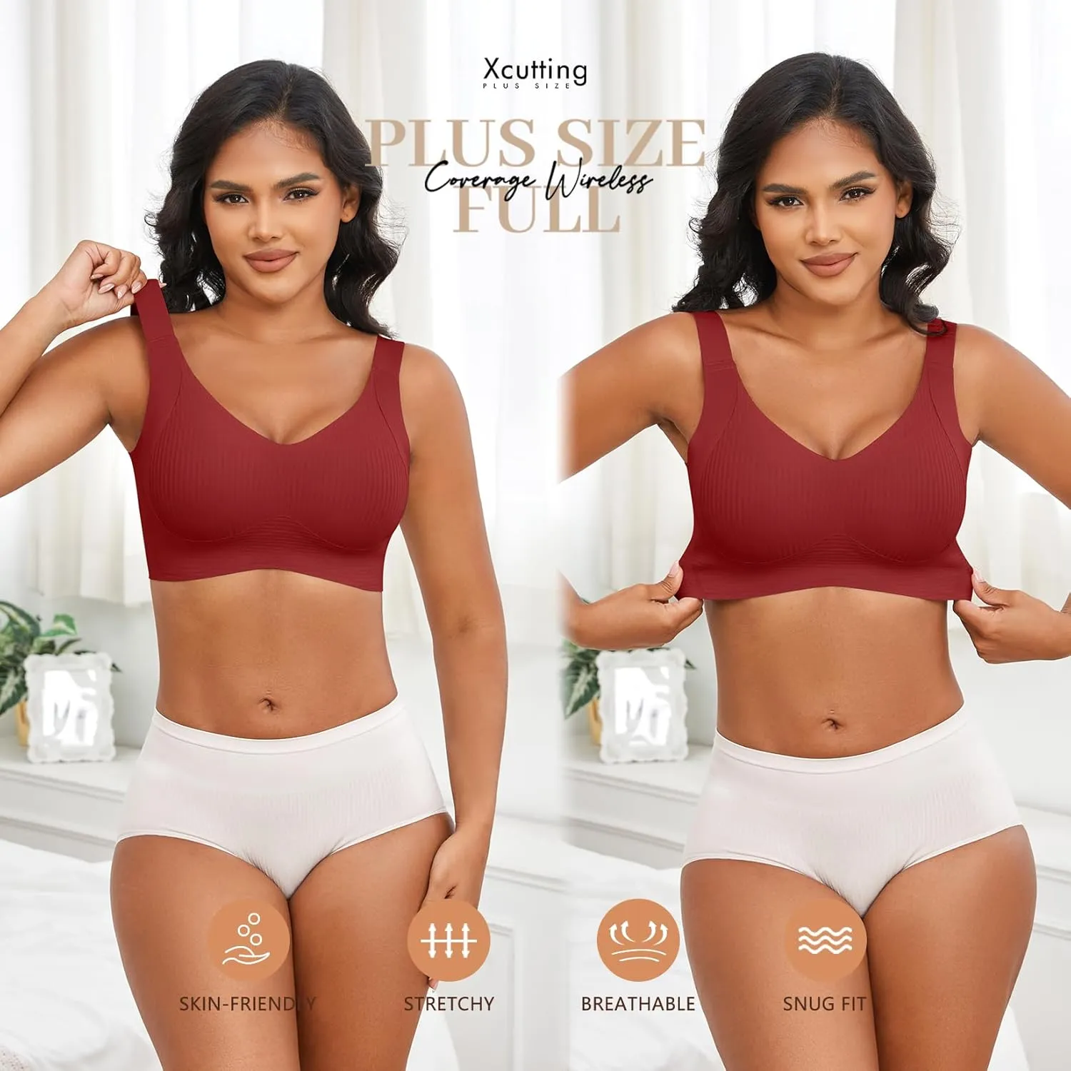 Plus Size Bras for Women No Underwire Full Coverage Everyday Bras Comfortable Wireless Padded Bras