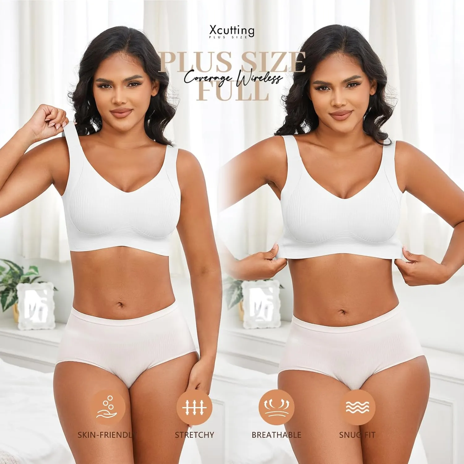 Plus Size Bras for Women No Underwire Full Coverage Everyday Bras Comfortable Wireless Padded Bras
