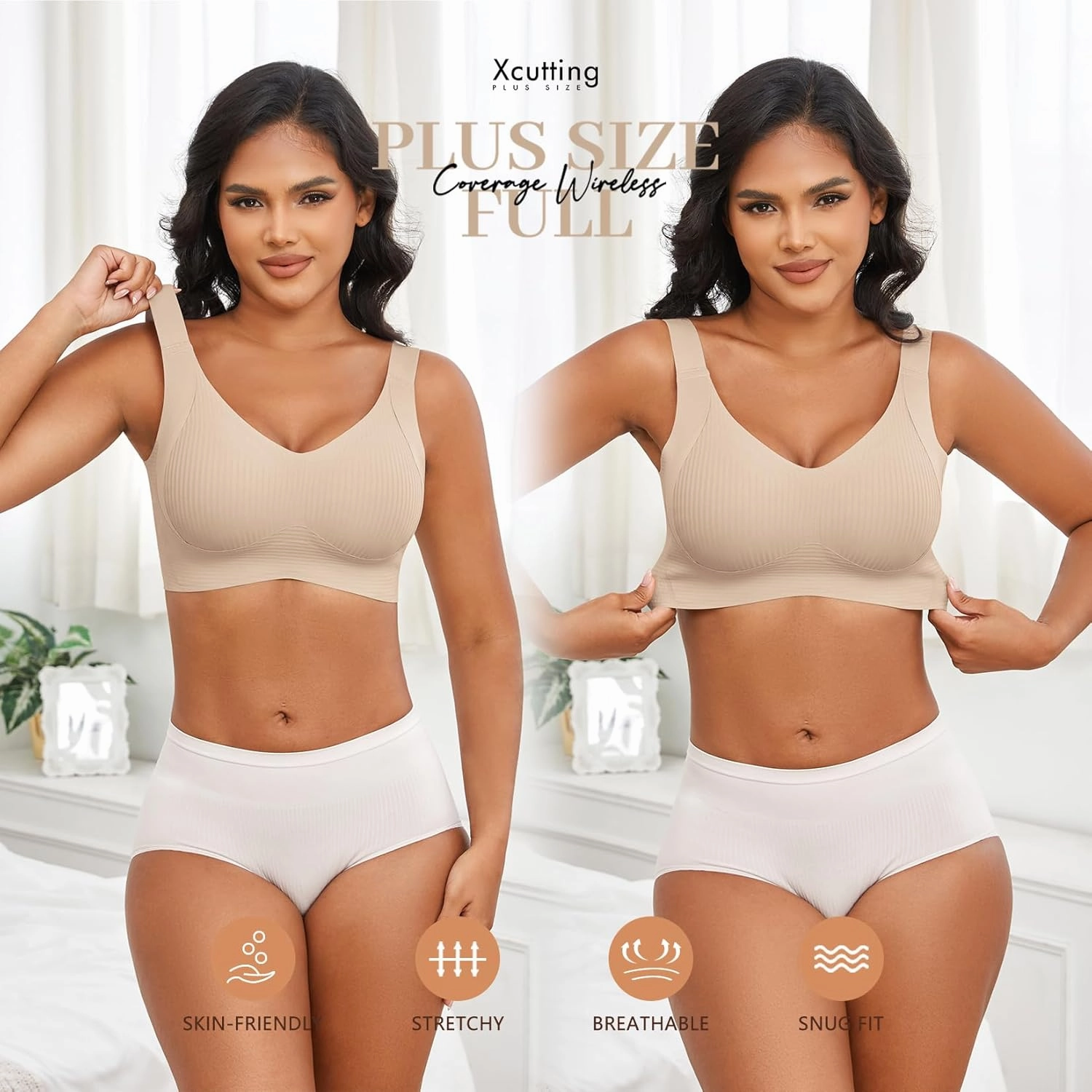 Plus Size Bras for Women No Underwire Full Coverage Everyday Bras Comfortable Wireless Padded Bras