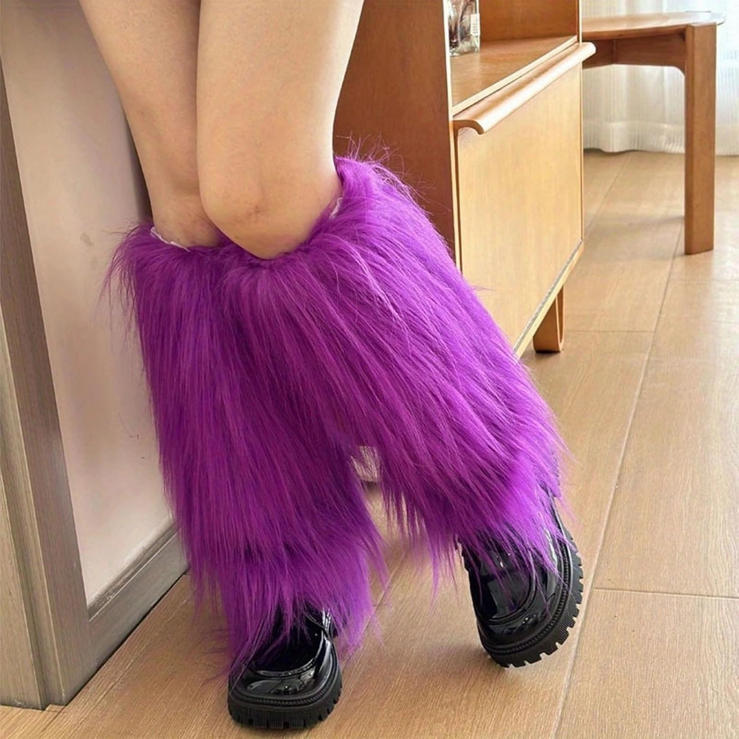 Plush Furry Leg Warmers for Women Cozy Winter Boot Toppers Cuffs Aesthetic Punk Colorful Leg Covers Gaiters Streetwear