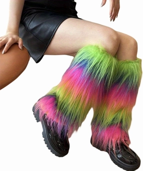 Plush Furry Leg Warmers for Women Cozy Winter Boot Toppers Cuffs Aesthetic Punk Colorful Leg Covers Gaiters Streetwear