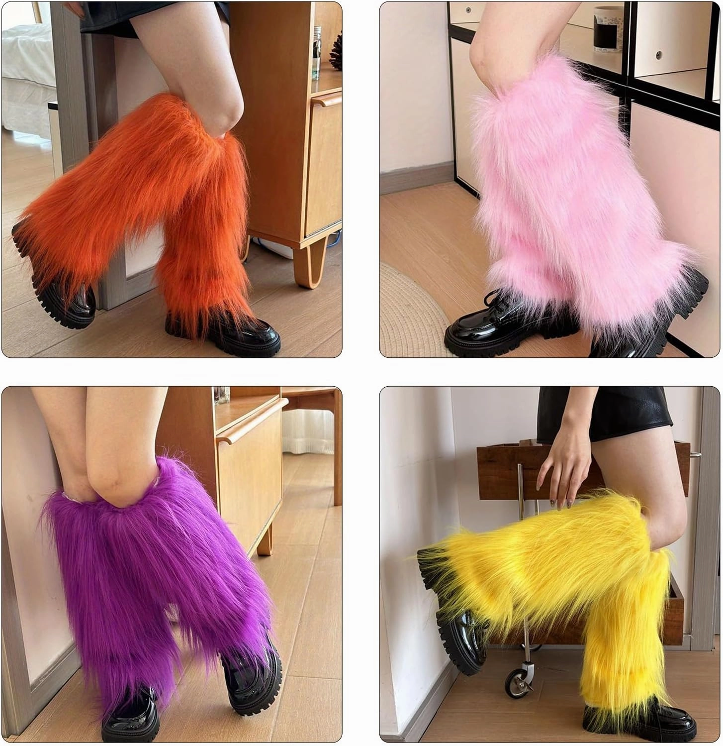Plush Furry Leg Warmers for Women Cozy Winter Boot Toppers Cuffs Aesthetic Punk Colorful Leg Covers Gaiters Streetwear