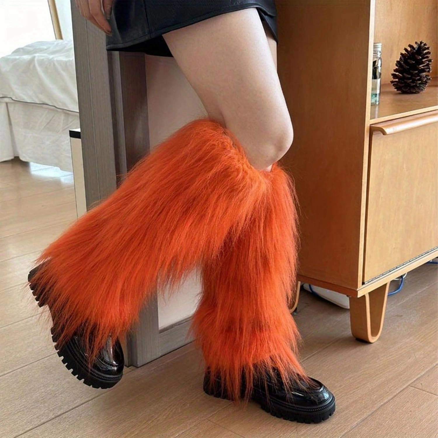 Plush Furry Leg Warmers for Women Cozy Winter Boot Toppers Cuffs Aesthetic Punk Colorful Leg Covers Gaiters Streetwear