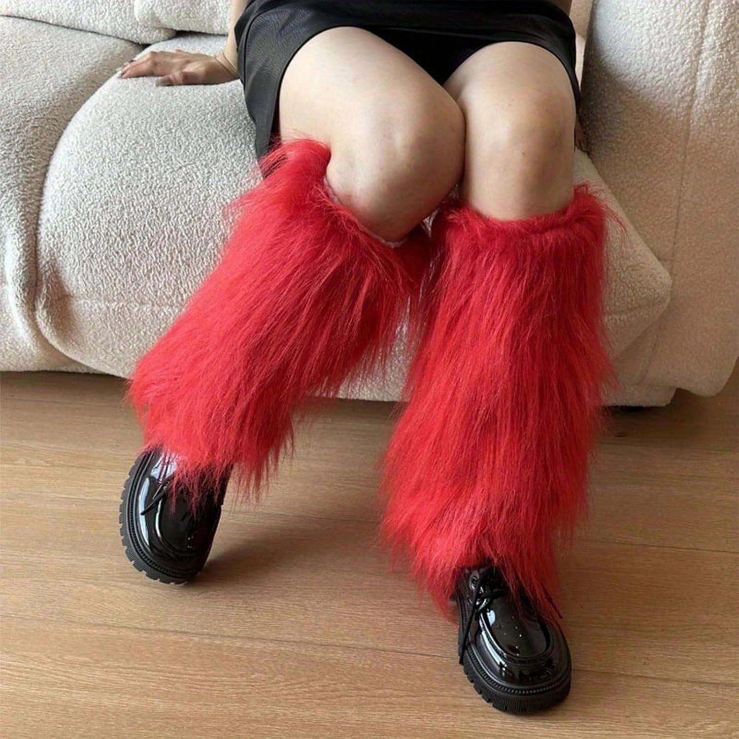 Plush Furry Leg Warmers for Women Cozy Winter Boot Toppers Cuffs Aesthetic Punk Colorful Leg Covers Gaiters Streetwear