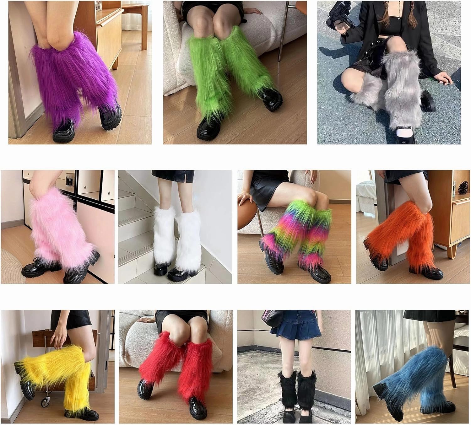 Plush Furry Leg Warmers for Women Cozy Winter Boot Toppers Cuffs Aesthetic Punk Colorful Leg Covers Gaiters Streetwear