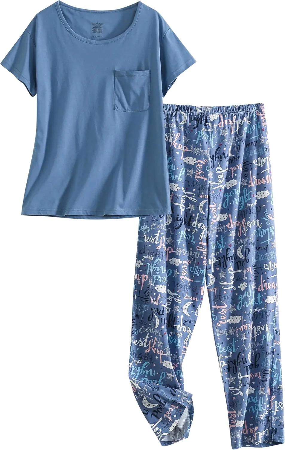 PNAEONG 2 Pack: Womens Pajama Sets Cotton Pajama Sets for Women 2 piece Short & Long Sleeve Top with Pants pj sets