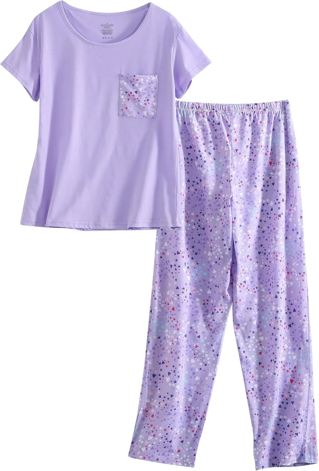 PNAEONG 2 Pack: Womens Pajama Sets Cotton Pajama Sets for Women 2 piece Short & Long Sleeve Top with Pants pj sets