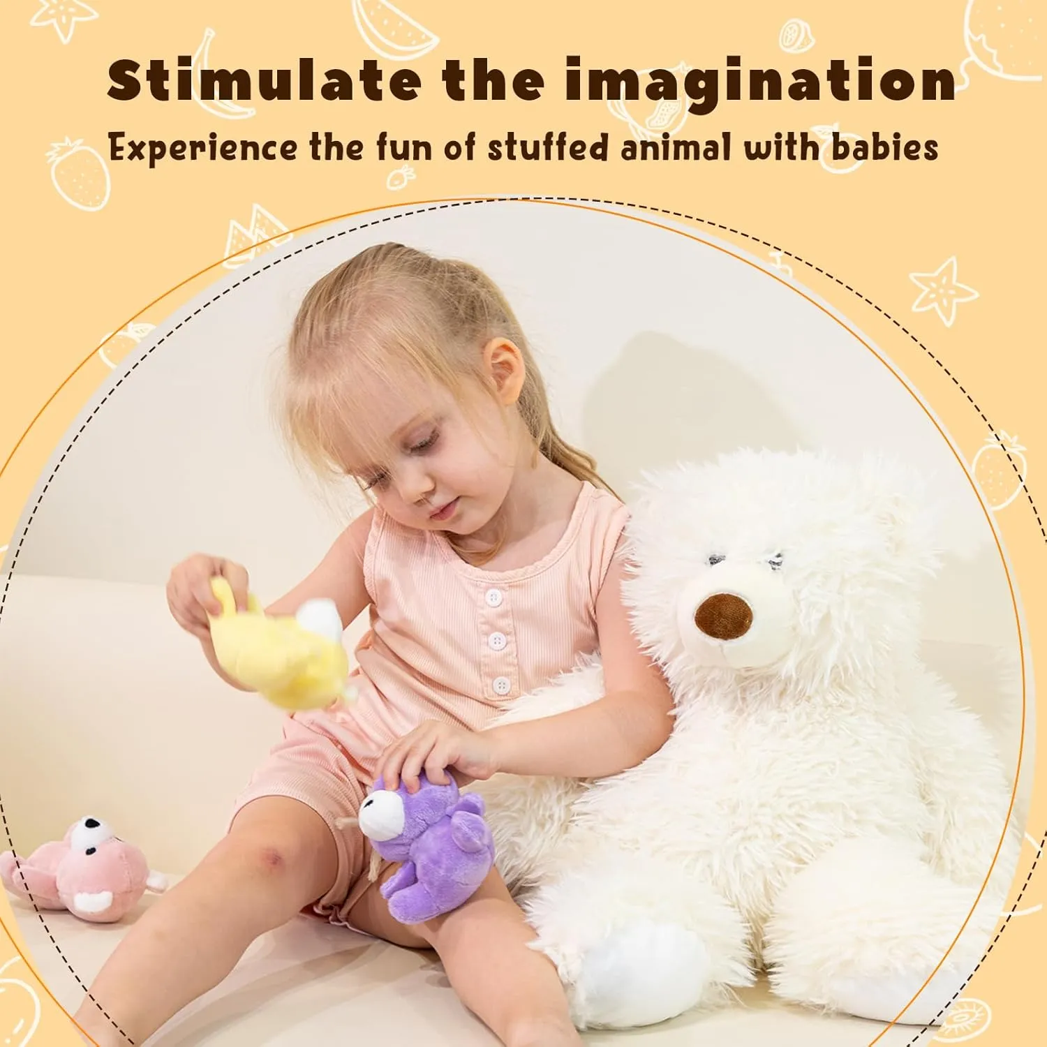 Polar Bear Plush with Babies Set, Mommy Polar Bear Stuffed Animal, 16in Gift for Kids
