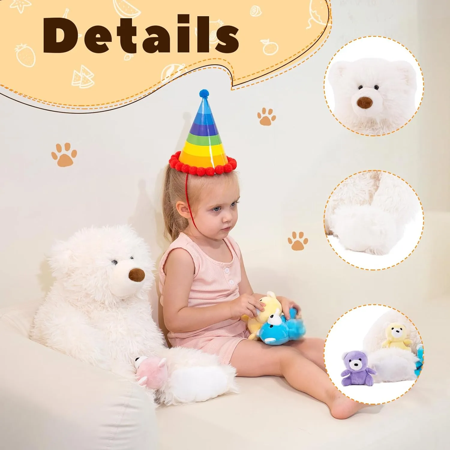 Polar Bear Plush with Babies Set, Mommy Polar Bear Stuffed Animal, 16in Gift for Kids