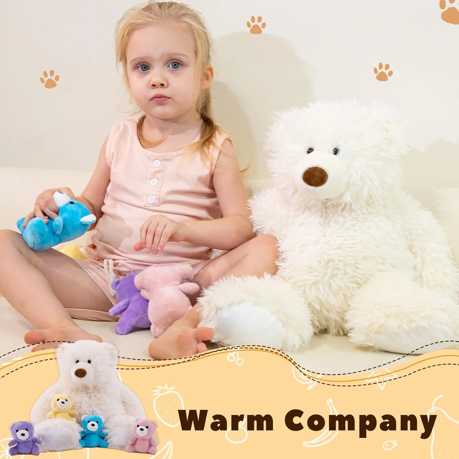 Polar Bear Plush with Babies Set, Mommy Polar Bear Stuffed Animal, 16in Gift for Kids
