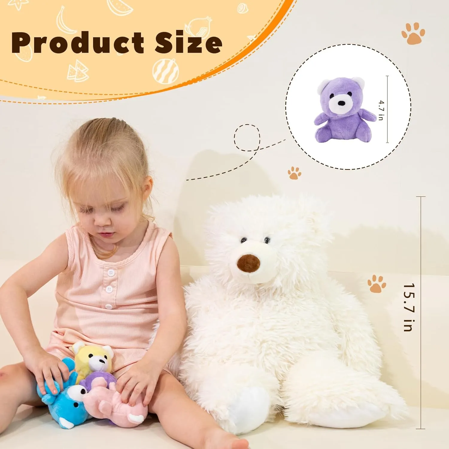 Polar Bear Plush with Babies Set, Mommy Polar Bear Stuffed Animal, 16in Gift for Kids