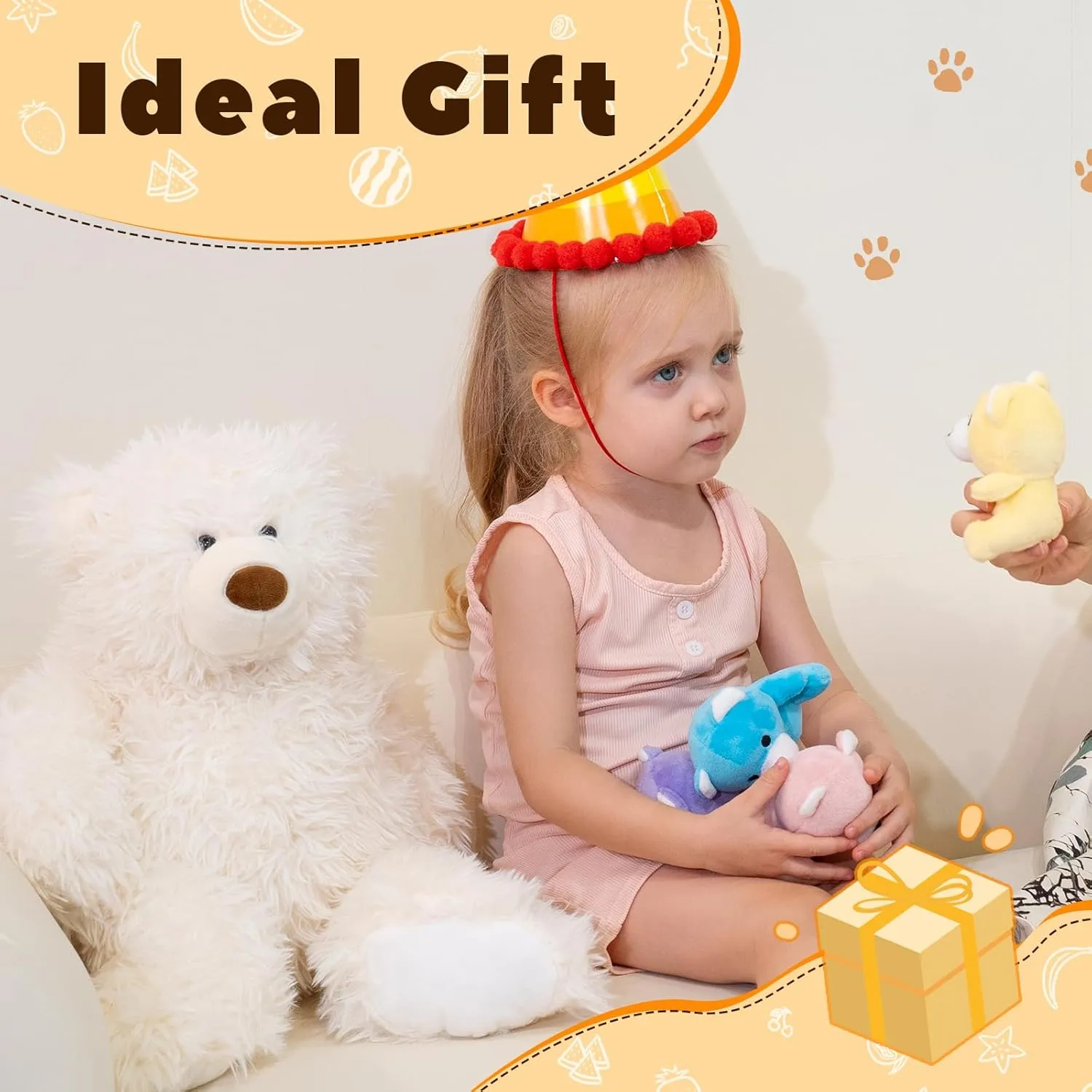 Polar Bear Plush with Babies Set, Mommy Polar Bear Stuffed Animal, 16in Gift for Kids