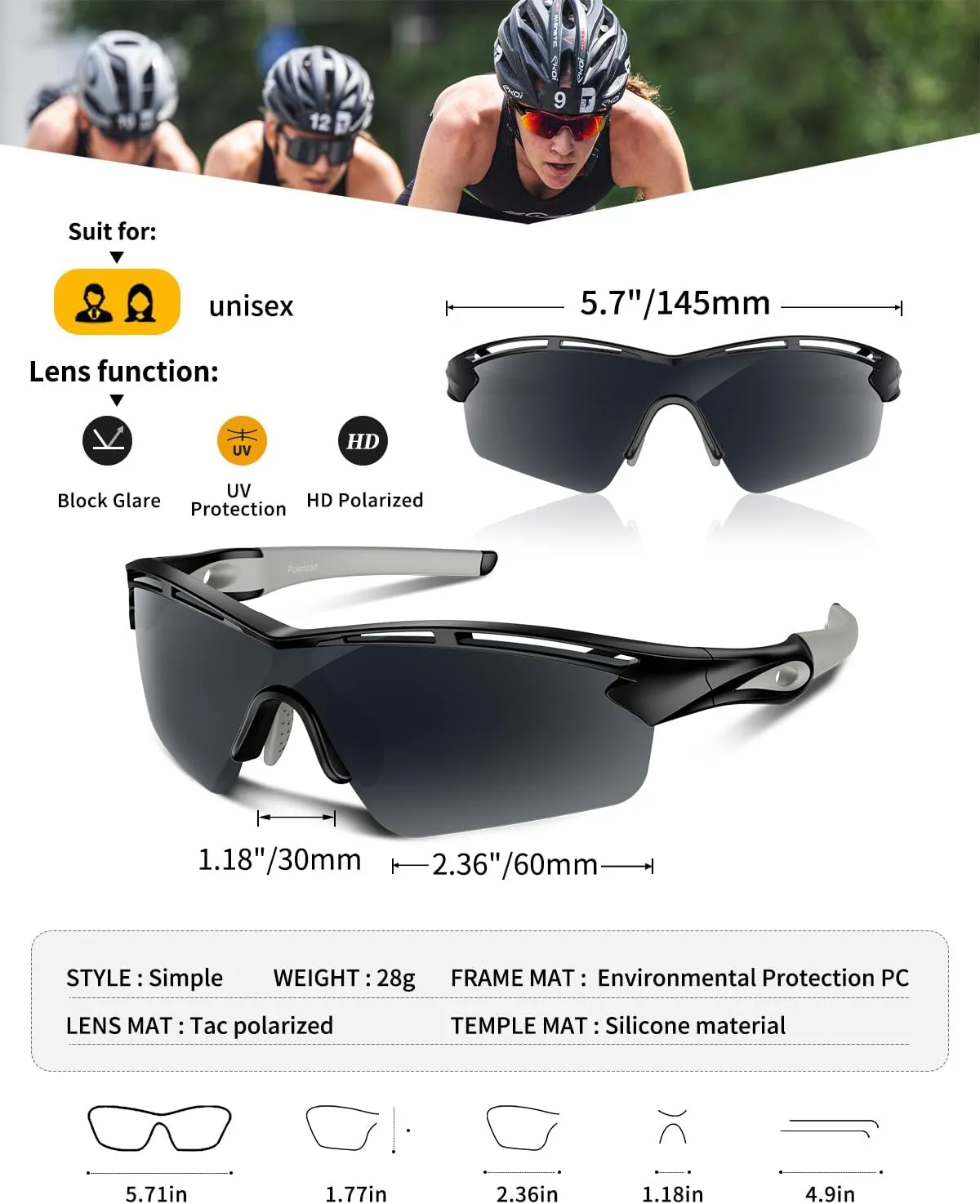 Polarized Sports Sunglasses for Men Women Youth Baseball Cycling Running Driving Fishing Tennis Golf Motor TAC UV400 TR90