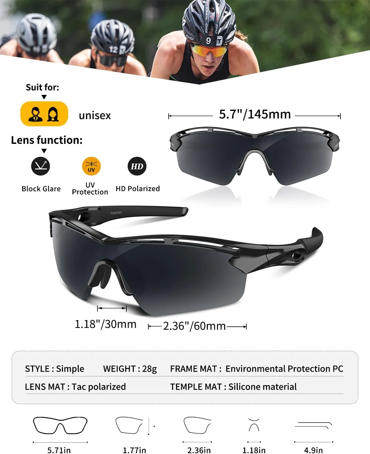 Polarized Sports Sunglasses for Men Women Youth Baseball Cycling Running Driving Fishing Tennis Golf Motor TAC UV400 TR90