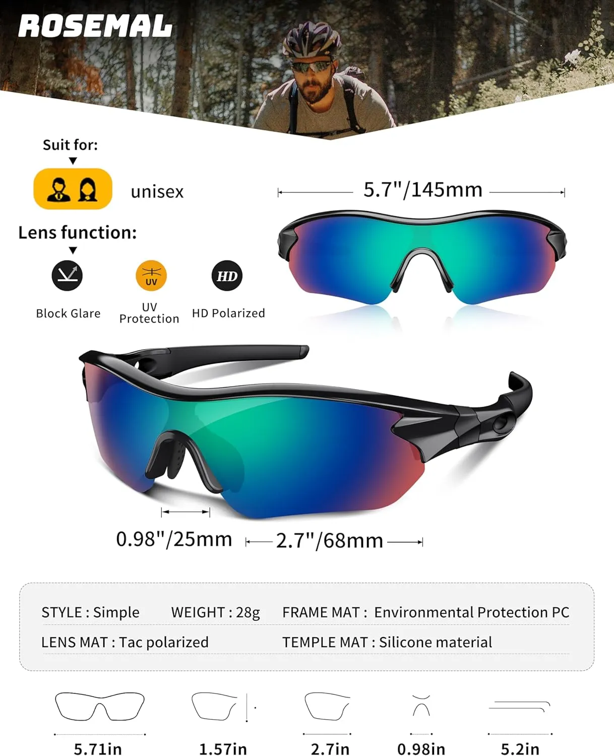 Polarized Sports Sunglasses for Men Women Youth Baseball Running Fishing Tennis Golf Cycling Driving Motor TAC UV400 TR90