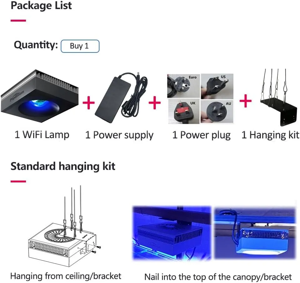 PopBloom RL90 WiFi LED Aquarium Light 100w, Full Spectrum Marine Aquarium Light for SPS/LPS Coral Reef Growing Saltwater Fish Tanks (1 Light with Hang Kit)