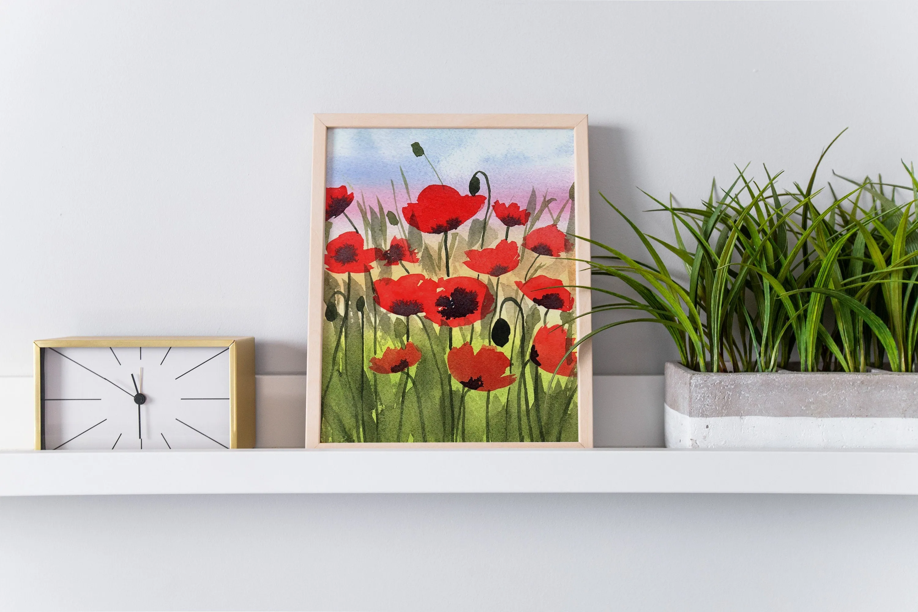 Poppies at Sunset - Reproduction, Fine Art Print, Giclee Print, Floral Landscape, Red Poppies, Flowers