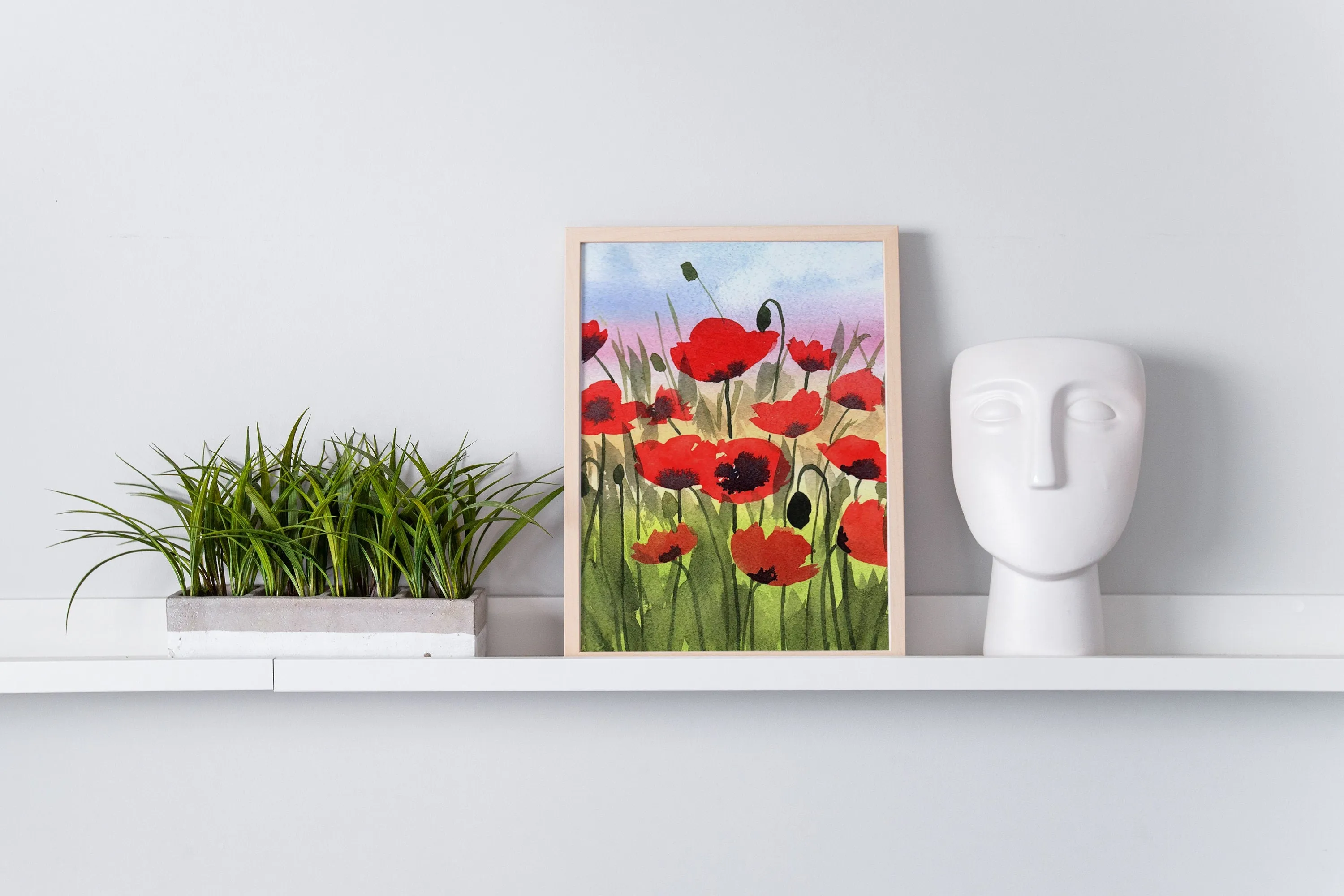 Poppies at Sunset - Reproduction, Fine Art Print, Giclee Print, Floral Landscape, Red Poppies, Flowers
