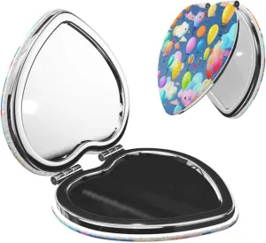Portable Pocket Makeup Mirror Colorful Balloons Travel Cosmetic Mirror Heart Shape Print Magnifying Compact Mirror for Eyelash