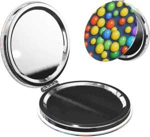 Portable Pocket Makeup Mirror Colorful Balls Travel Cosmetic Mirror Round Shape Print Magnifying Compact Mirror for Eyelash