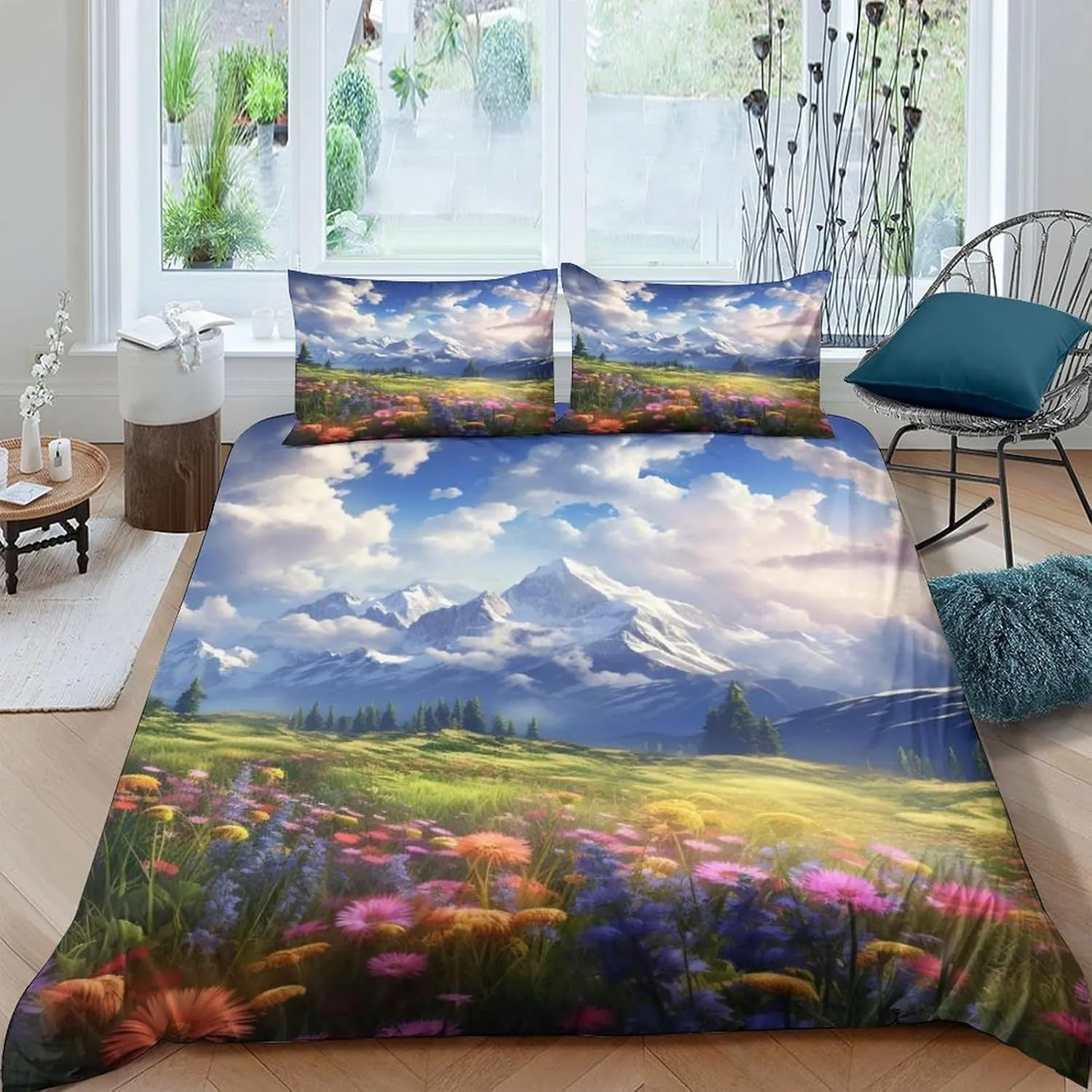 Prairie Scenery Washable Comforter Cover Hidden Zipper Duvet Cover Set with Pillowcases Art-Style Bedding Set Soft Microfiber Quilt Cover Set Various Sizes for Kids Adults Queens（228x228cm）