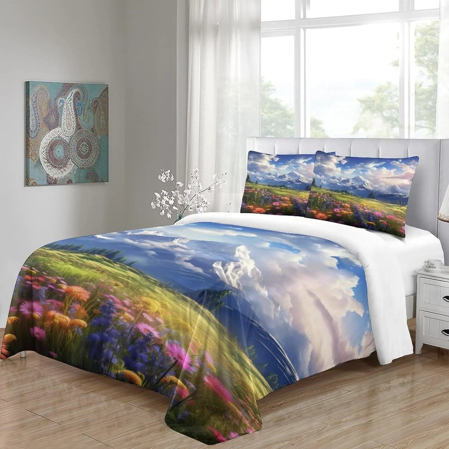 Prairie Scenery Washable Comforter Cover Hidden Zipper Duvet Cover Set with Pillowcases Art-Style Bedding Set Soft Microfiber Quilt Cover Set Various Sizes for Kids Adults Queens（228x228cm）