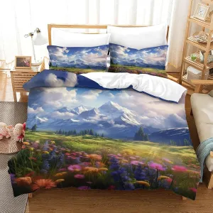 Prairie Scenery Washable Comforter Cover Hidden Zipper Duvet Cover Set with Pillowcases Art-Style Bedding Set Soft Microfiber Quilt Cover Set Various Sizes for Kids Adults Queens（228x228cm）