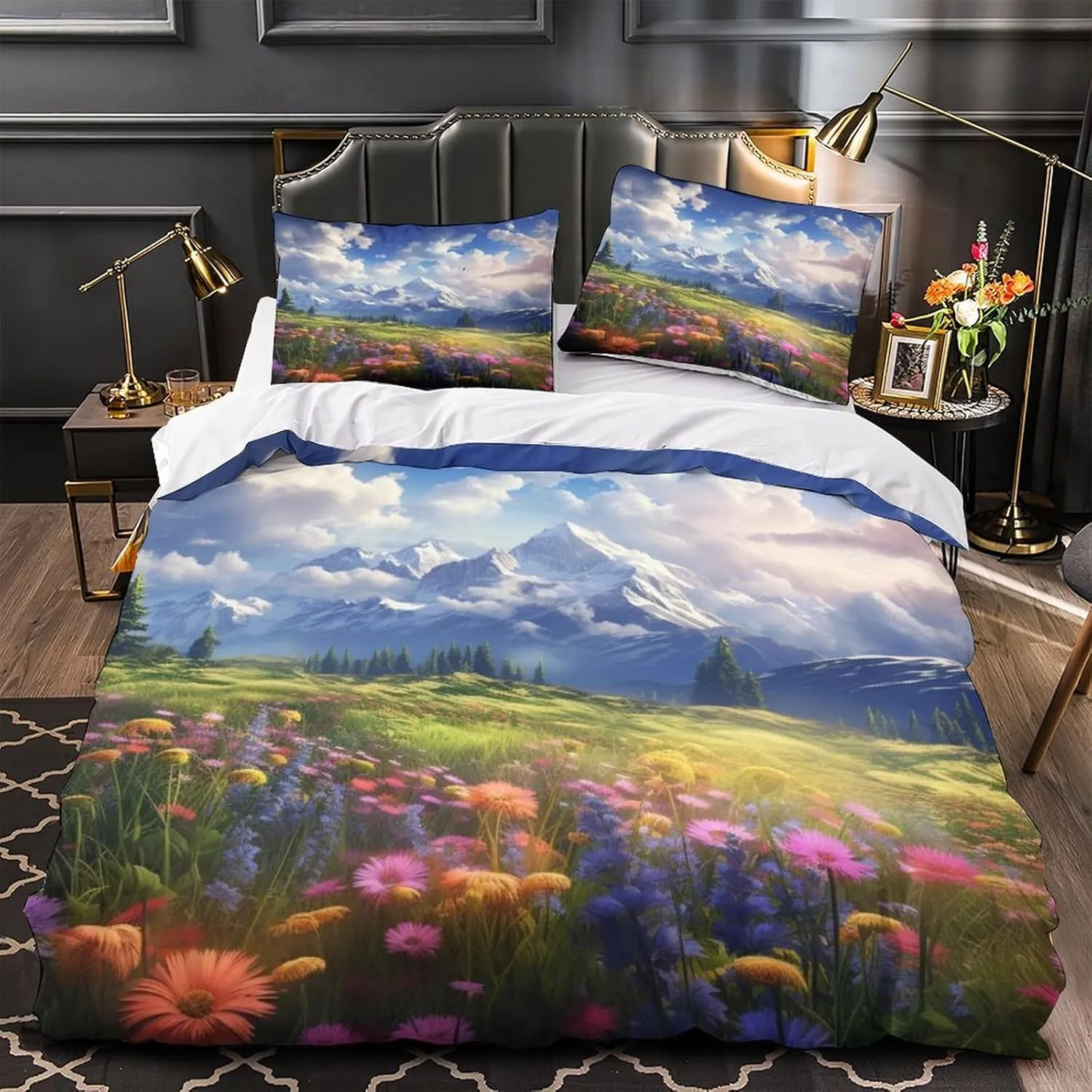 Prairie Scenery Washable Comforter Cover Hidden Zipper Duvet Cover Set with Pillowcases Art-Style Bedding Set Soft Microfiber Quilt Cover Set Various Sizes for Kids Adults Queens（228x228cm）