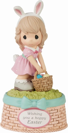 Precious Moments Easter Musical | Wishing You A Hoppy Easter Resin Musical | Easter Decor & Gifts | Little Girl with Easter Basket | Plays Music | Hand-Painted
