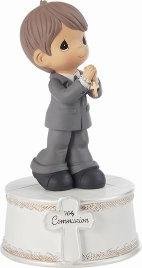 Precious Moments Holy Communion Boy Figurine, Wind Up Musical First Communion Gift for Boys, Resin Religious Keepsake