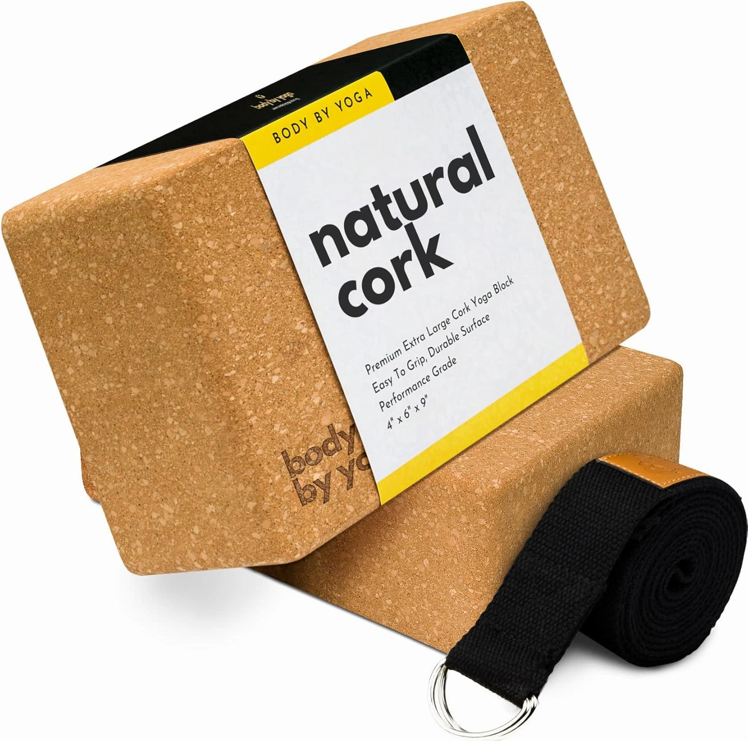 Premium Cork Yoga Blocks 2 Pack - Extra Large Yoga Block Set Crafted From Performance Grade Natural Portuguese Cork | High Density, Non-Slip Support for Safer Balancing | Optional Yoga Strap and Gift Box