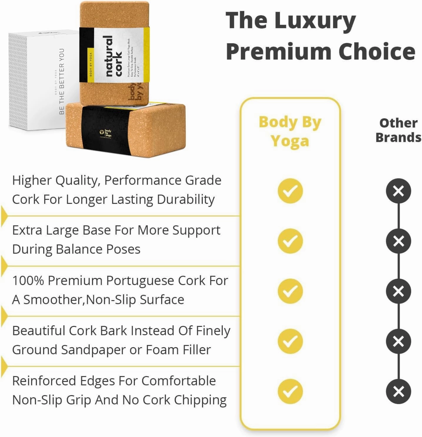 Premium Cork Yoga Blocks 2 Pack - Extra Large Yoga Block Set Crafted From Performance Grade Natural Portuguese Cork | High Density, Non-Slip Support for Safer Balancing | Optional Yoga Strap and Gift Box