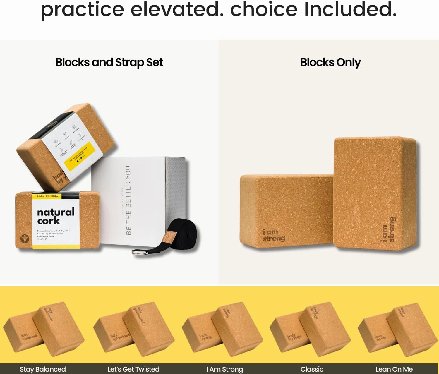 Premium Cork Yoga Blocks 2 Pack - Extra Large Yoga Block Set Crafted From Performance Grade Natural Portuguese Cork | High Density, Non-Slip Support for Safer Balancing | Optional Yoga Strap and Gift Box