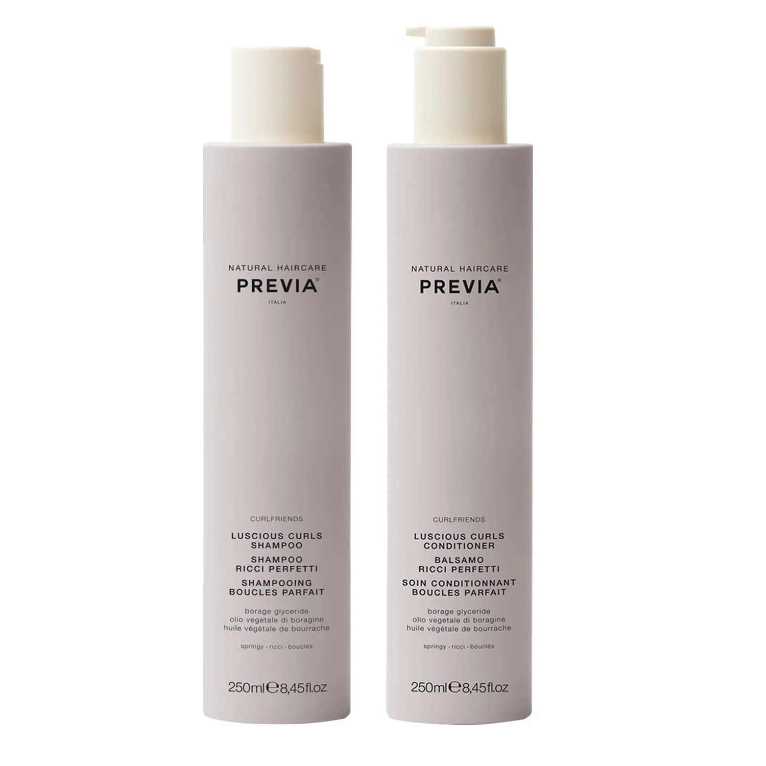 PREVIA Curlfriends Shampoo and Conditioner Set for Curly Hair Vegan Sulfate-Free Hydrating Formula for Bouncy Shiny Curls Nourishing Treatment for Curly and Wavy Hair with Natural Ingredients 8.45 oz
