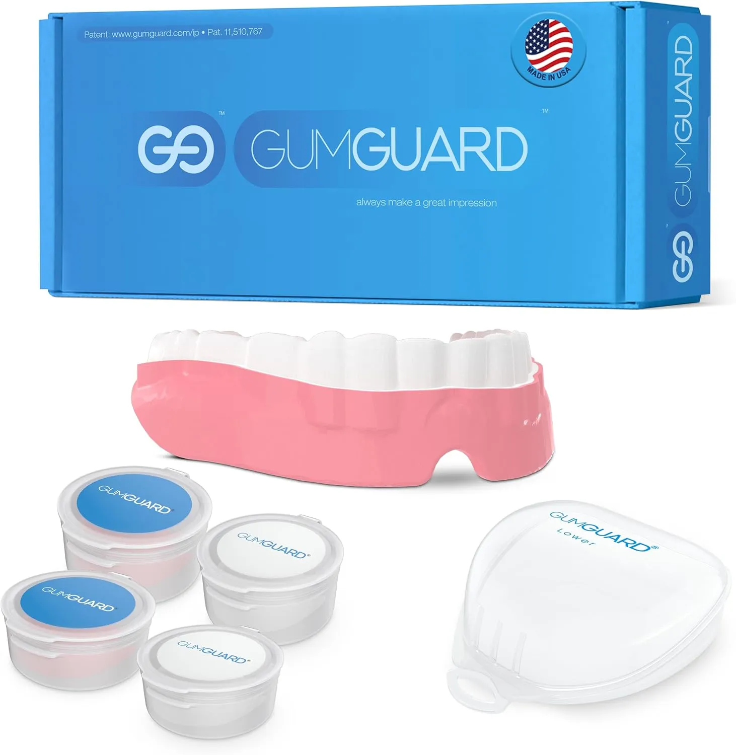 PRO Denture Mouthguard Set - Soft, Customizable Fit Relief for Grinding & Clenching - Ideal for Denture Wearers & Implant Patients Lower White and Pink Pro Guard Set