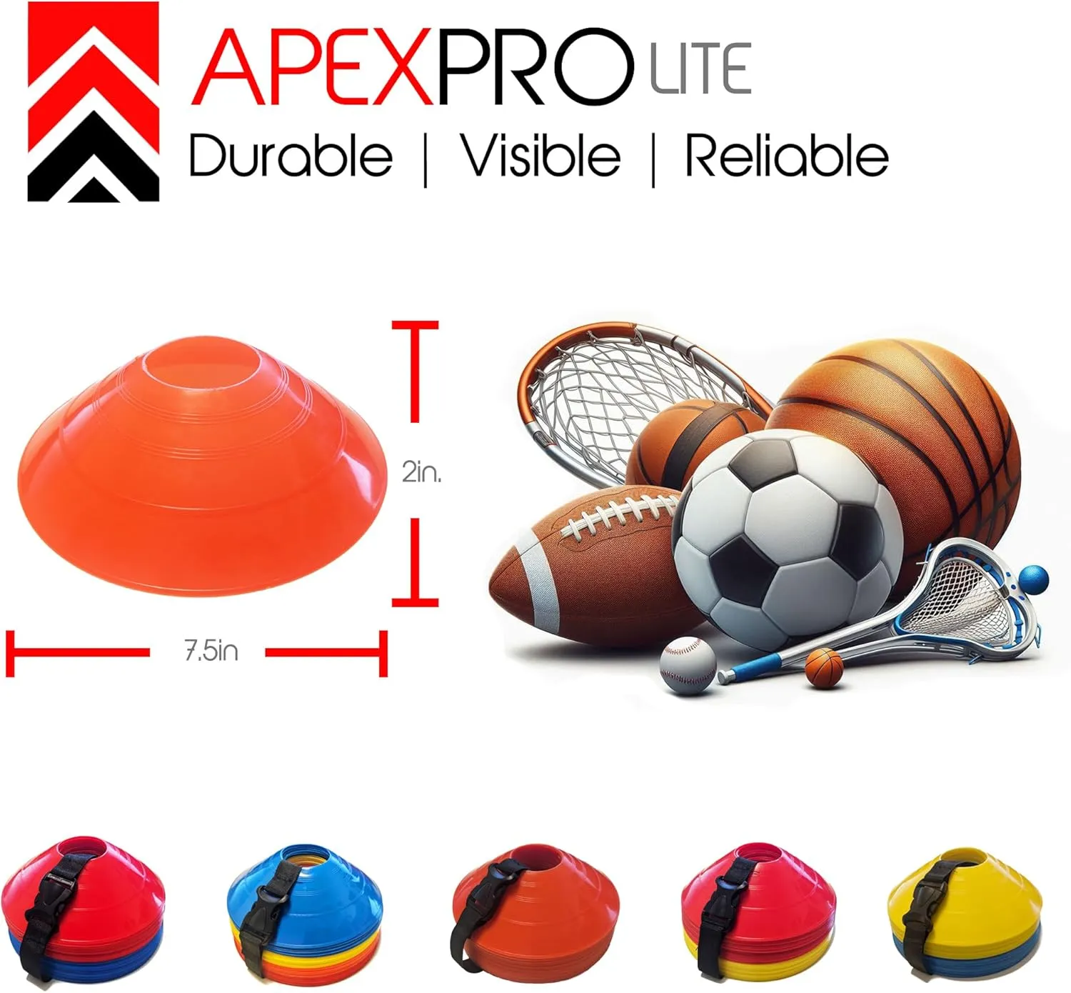 Pro Lite Training Cones (Set of 40) - APEX PRO Sports - Training Cones Agility Soccer Cones with Carry Strap for Training, Soccer, Football, Basketball,Kids and Other Sports and Games