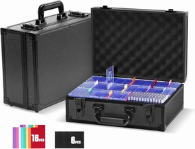 Procase Toploader Storage Box with 6 Removable Dividers, Sports Card Hard Carrying Case with 16 Colorful Divider Tab For 3”×4” 35PT Rigid Cards, 600  Toploader Holder for Trading Card Collection