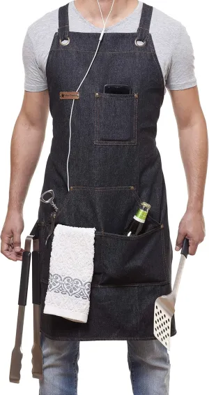 Professional Cooking Apron Chef Designed for Kitchen BBQ Grill / 10 OZ Women and Men Bib Adjustable/Towel Loop
