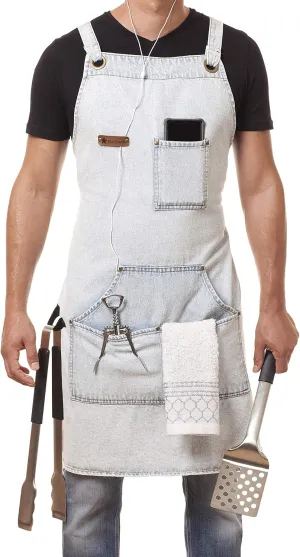 Professional Cooking Apron Chef Designed for Kitchen BBQ Grill / 10 OZ Women and Men Bib Adjustable/Towel Loop