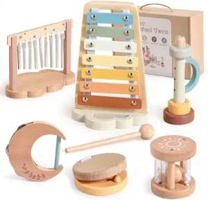 Promise Babe Wooden Xylophone Musical Instrument Sets Toy for Kids, Rattle Bell Montessori Cloud Toddler Music Percussion Toys, Christmas Birthday Gifts for Boys Girls 3 Year 