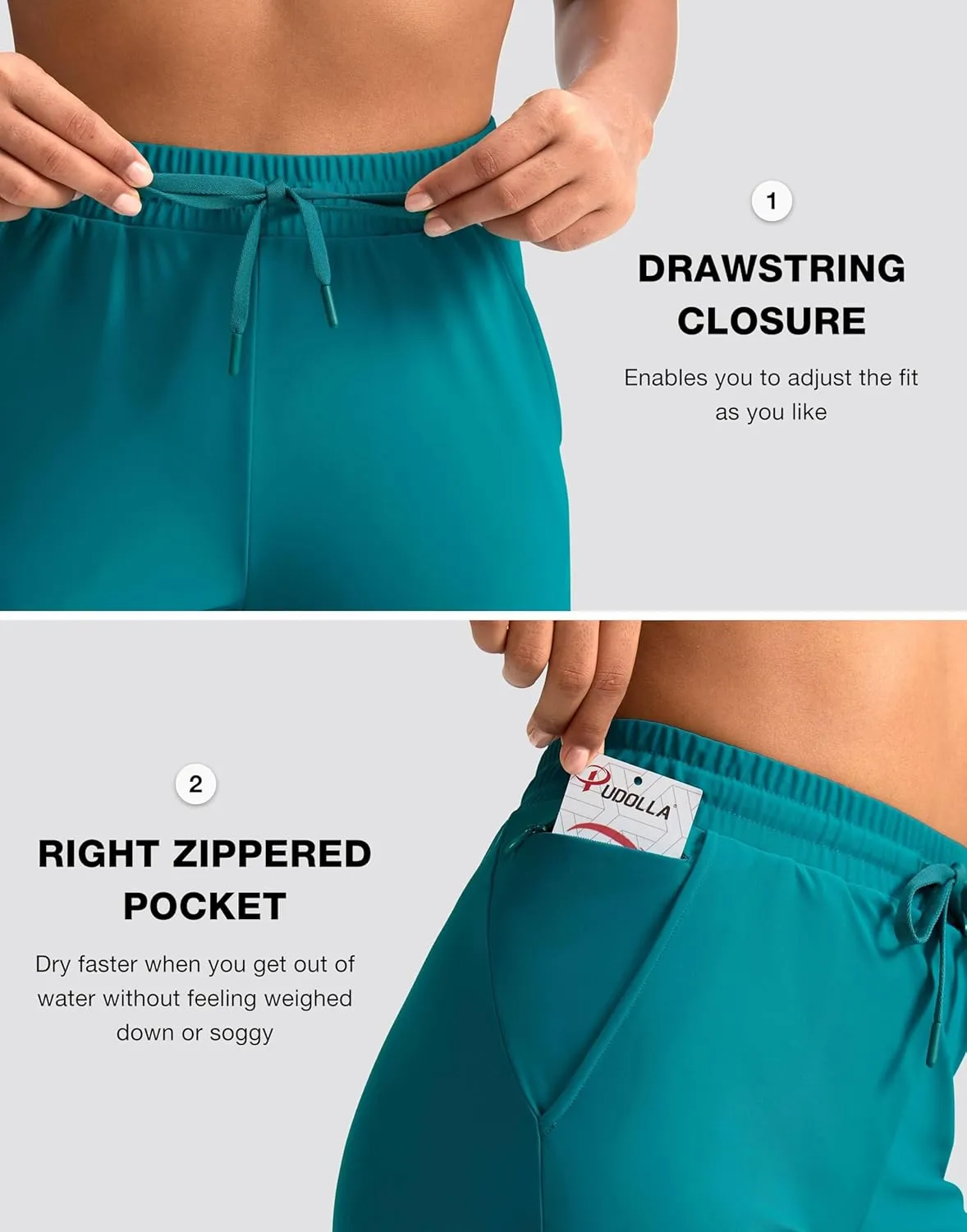 Pudolla Women's Swim Capris 18" Quick Dry UPF50  Swimsuit Pants Long Board Shorts for Women with Pockets