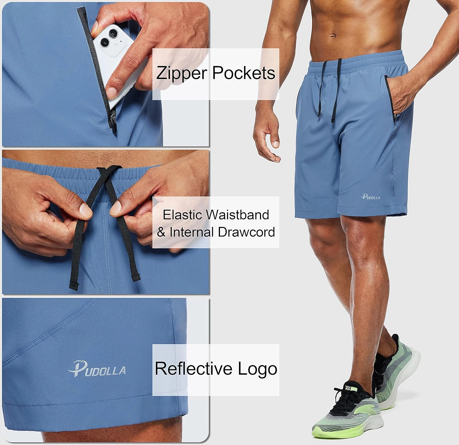 Pudolla Men's Workout Running Shorts 7"/5"/9" Lightweight Gym Athletic Shorts for Men with Zipper Pockets