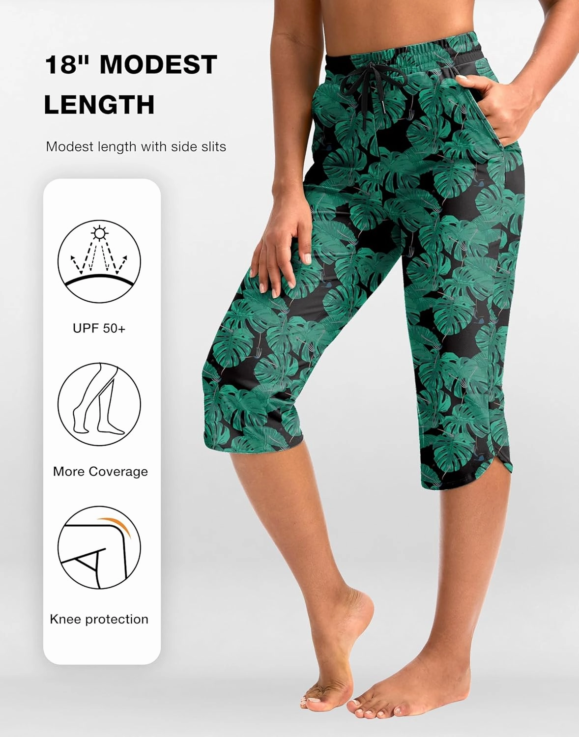 Pudolla Women's Swim Capris 18" Quick Dry UPF50  Swimsuit Pants Long Board Shorts for Women with Pockets